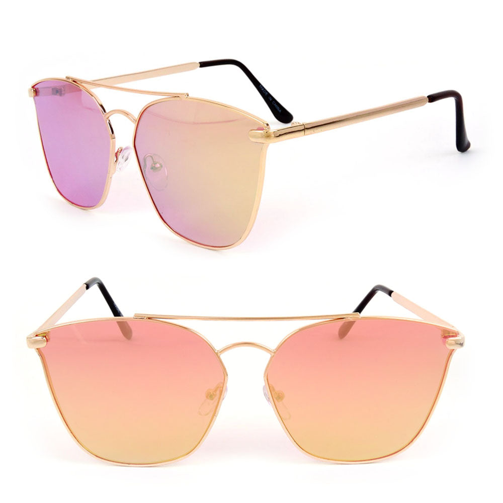 Lux Golden Metal Frame Colorful Mirror Sunglasses UV400 Lens Fashion Sunglasses Pink