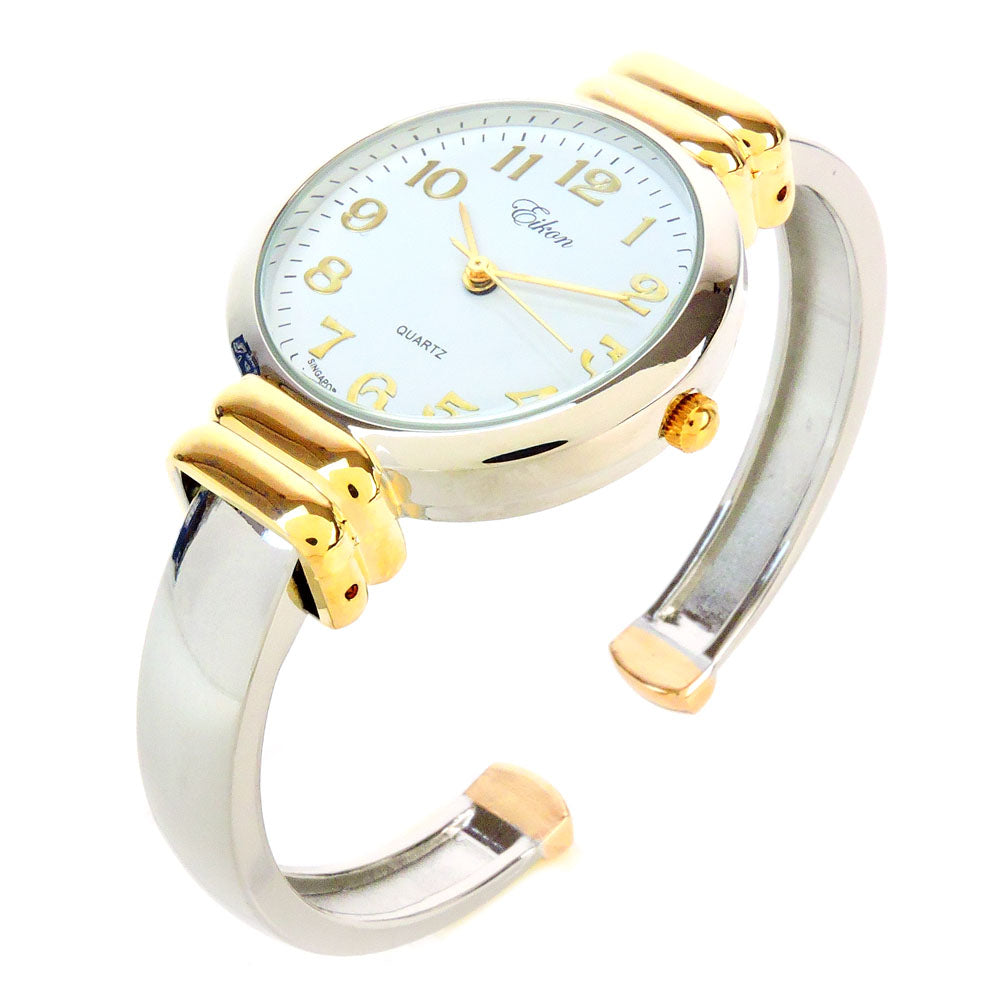 2Tone Metal Band Slim Case Women's Bangle Cuff Watch