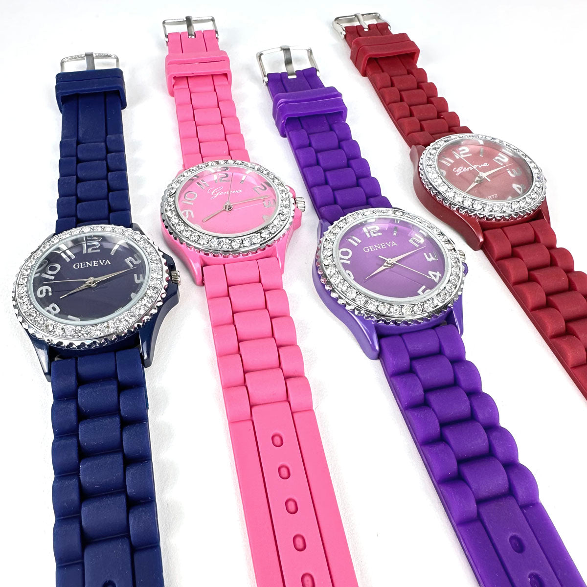 CLEARANCE SALE - Geneva Silicon 4 Colors Band Watch Wholesale Crystal –  ShowTime Collection
