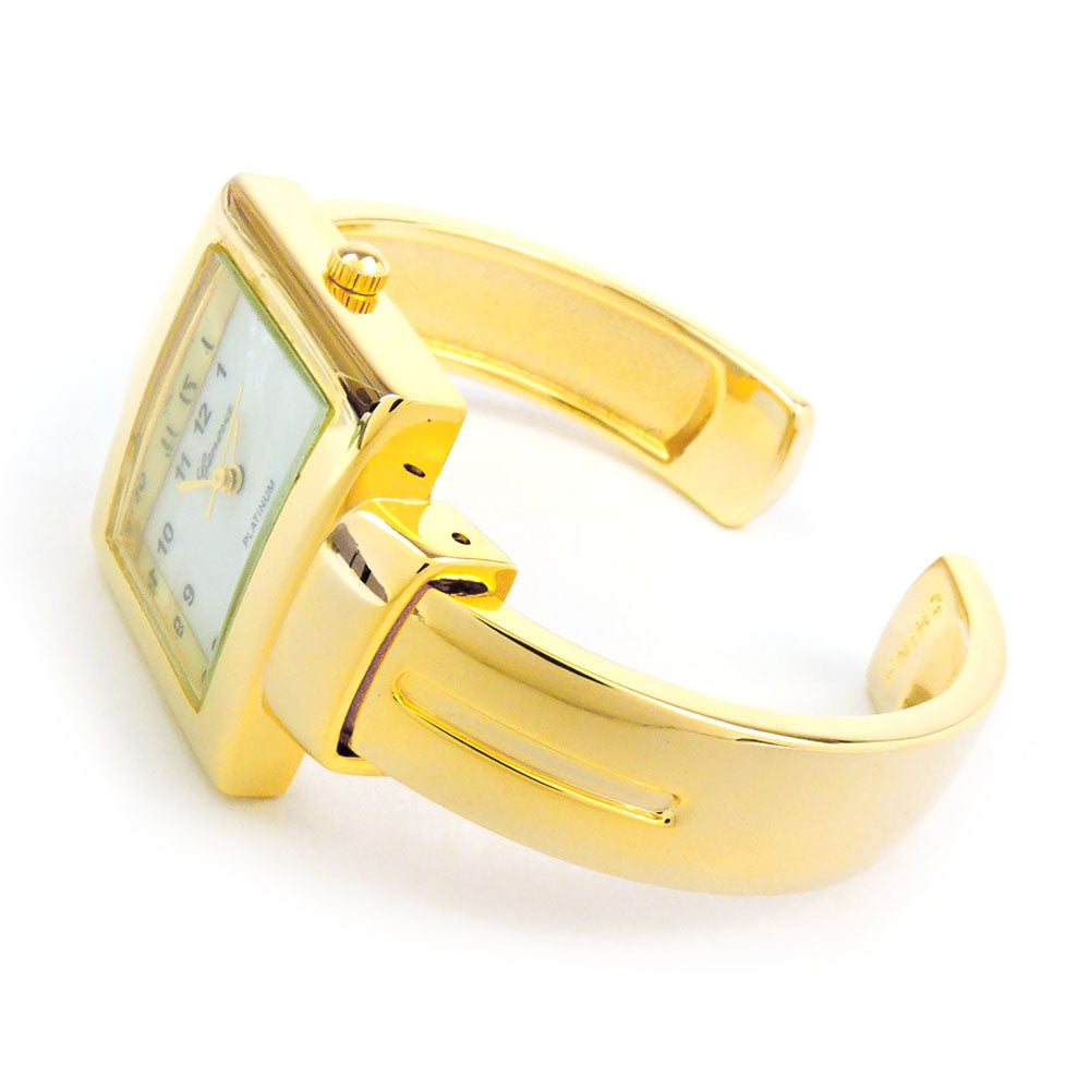 Gold Square Dial Slim Design Bangle Cuff Watch for Women