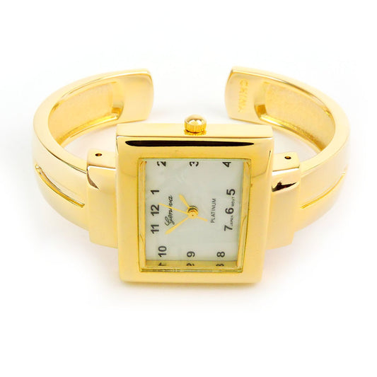 Gold Square Dial Slim Design Bangle Cuff Watch for Women