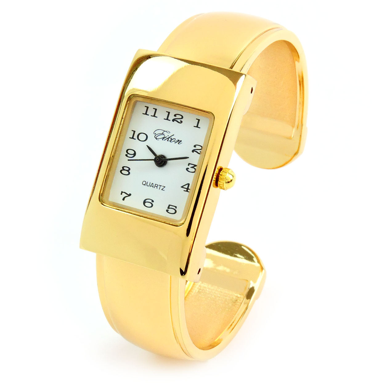 Gold Small Size Rectangle Case Easy to Read Women's Bangle Cuff Watch