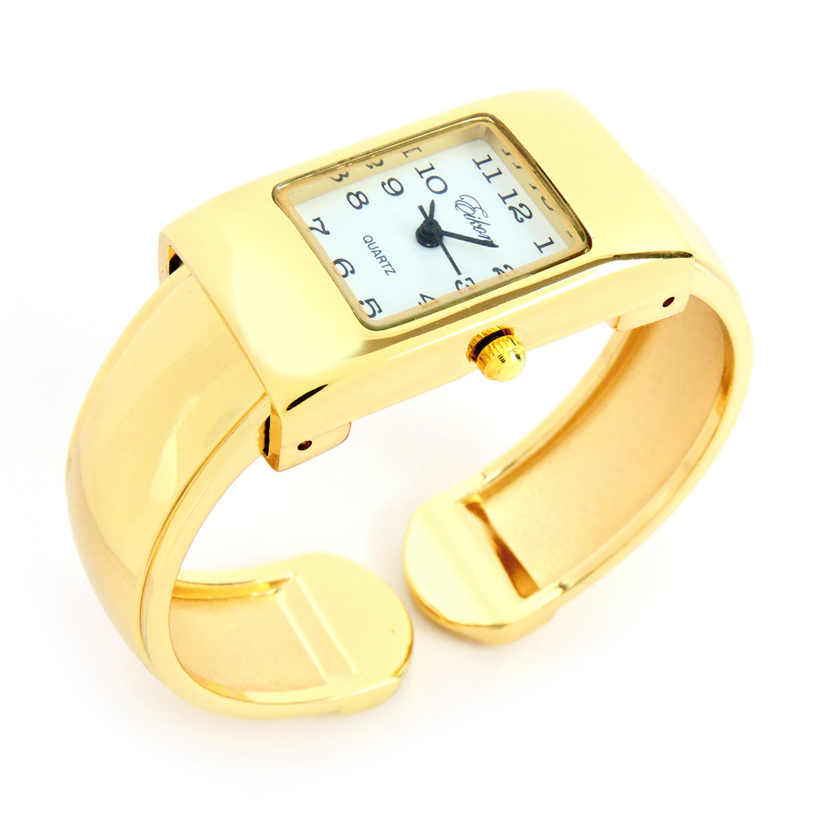 Gold Small Size Rectangle Case Easy to Read Women's Bangle Cuff Watch