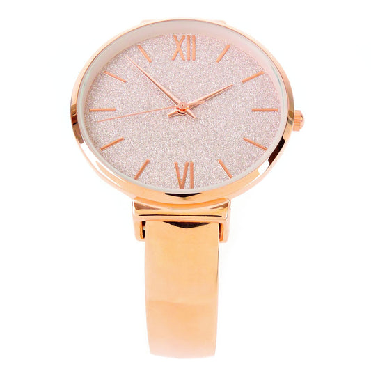 Rose Gold Round Face Glittered Dial Fashion Women's Bangle Cuff Watch