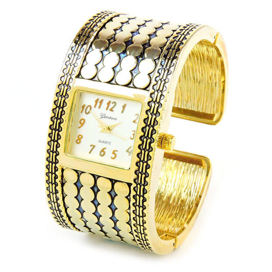 Gold Large Bracelet Square Face Women's Bangle Cuff Watch