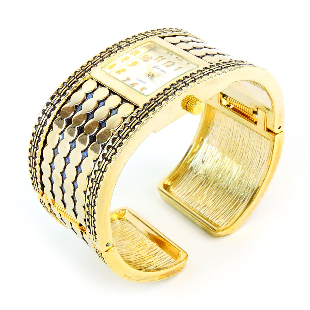 Gold Large Bracelet Square Face Women's Bangle Cuff Watch