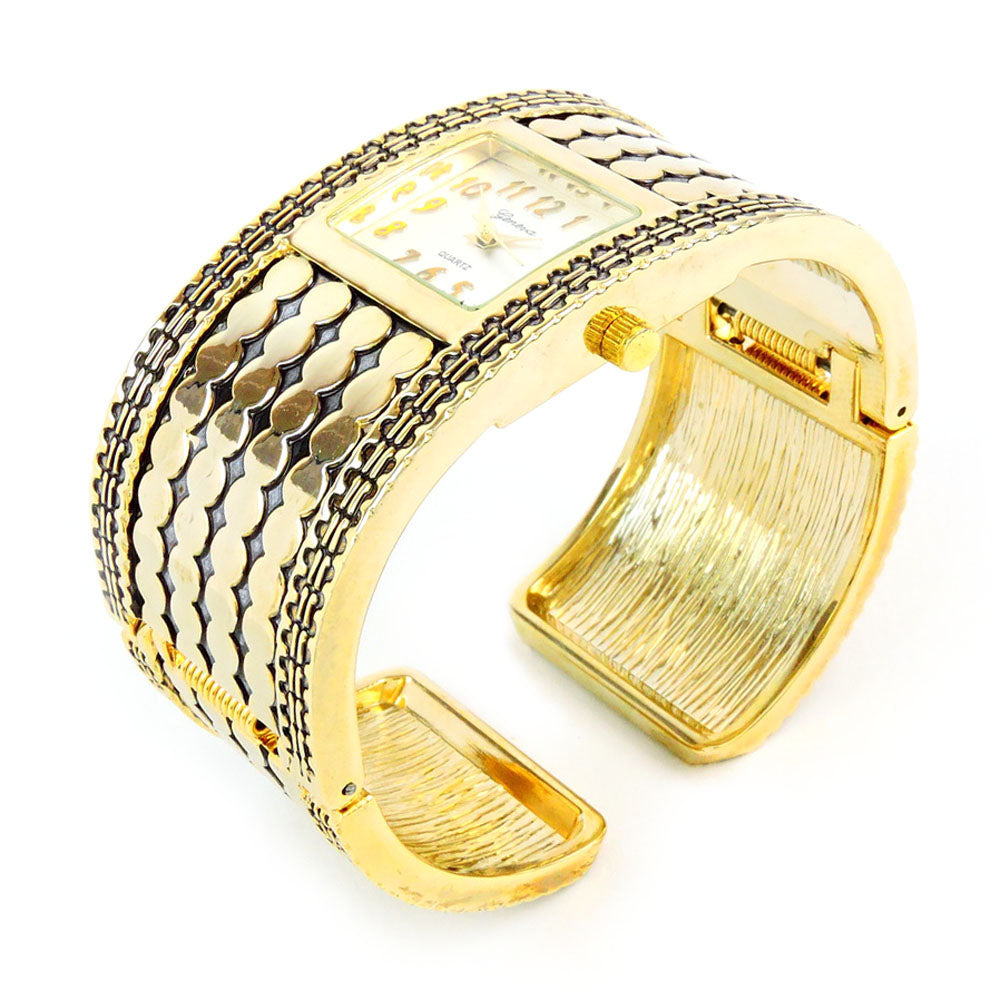 Gold Large Bracelet Square Face Women's Bangle Cuff Watch