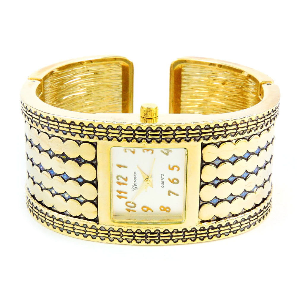 Gold Large Bracelet Square Face Women's Bangle Cuff Watch