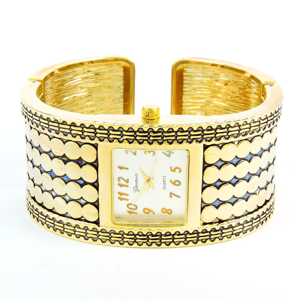 Gold Large Bracelet Square Face Women's Bangle Cuff Watch