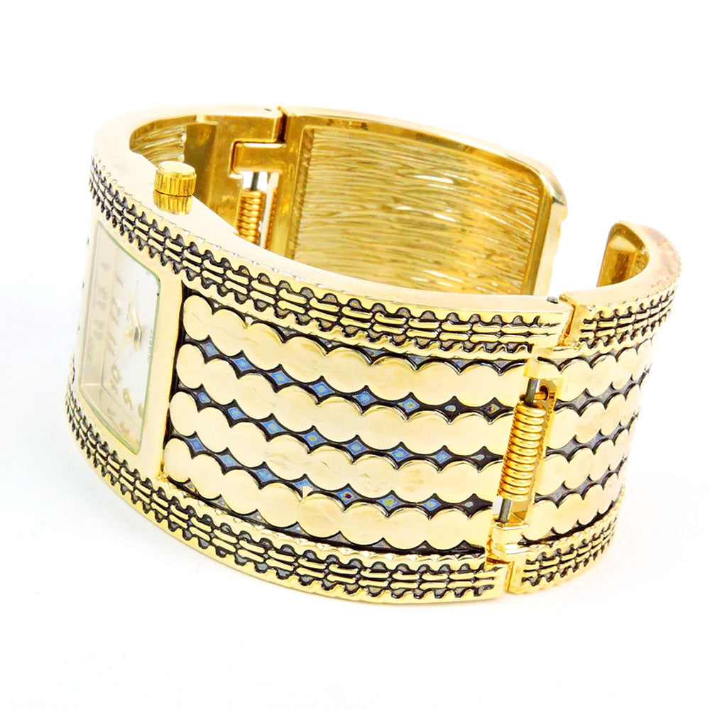 Gold Large Bracelet Square Face Women's Bangle Cuff Watch