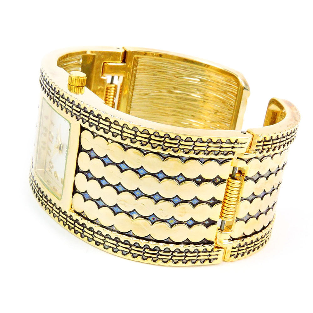 Gold Large Bracelet Square Face Women's Bangle Cuff Watch