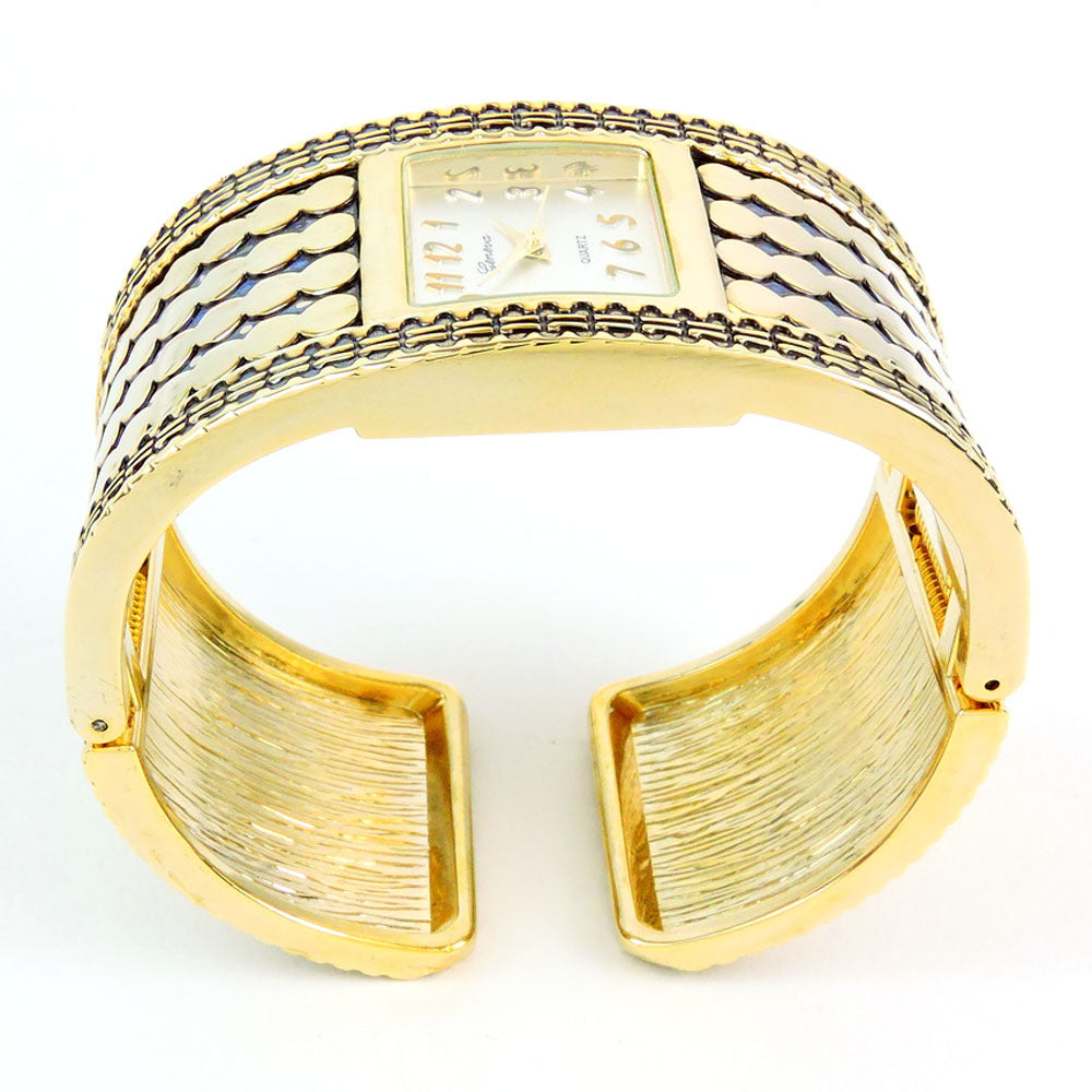 Gold Large Bracelet Square Face Women's Bangle Cuff Watch