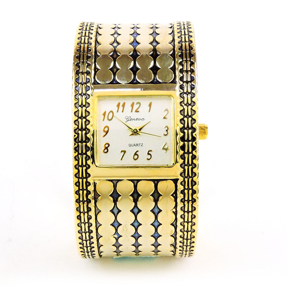 Gold Large Bracelet Square Face Women's Bangle Cuff Watch