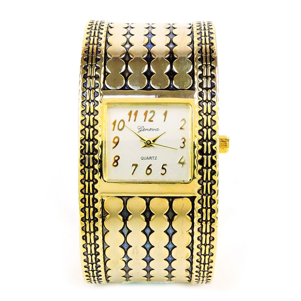 Gold Large Bracelet Square Face Women's Bangle Cuff Watch