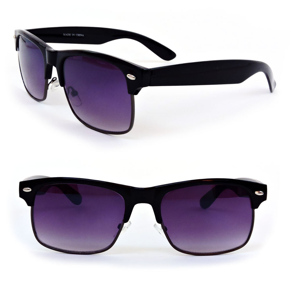 Retro Style Large Rectangle Frame Man or Women's Sunglasses Black Shine
